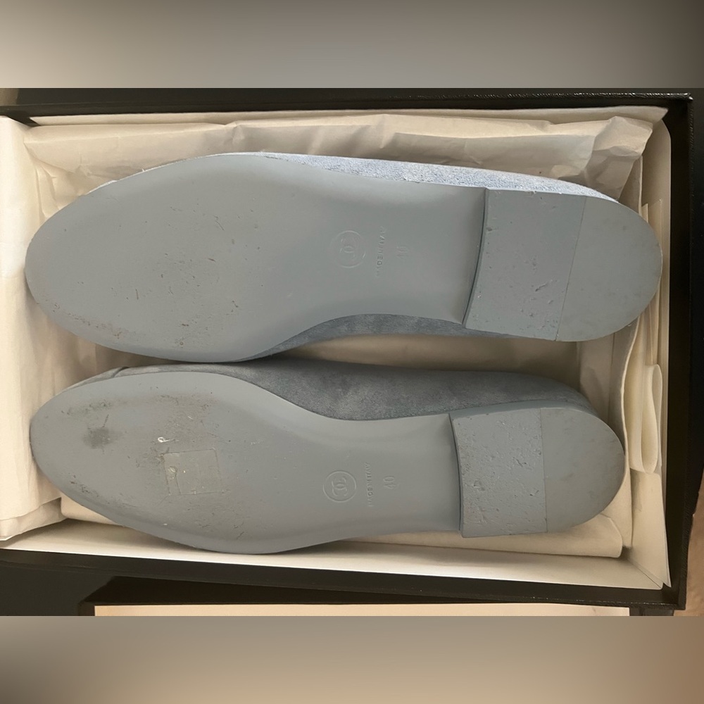 CHANEL Women's Light Blue Suede Camellia Ballet Flats size 40 - Picture 9 of 12